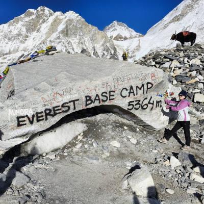 王女士成功抵達海拔為5364公尺的聖母峰前進基地