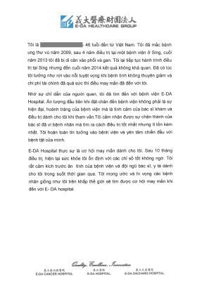 A Thank-you Letter from Vietnamese Patient with Breast Cancer